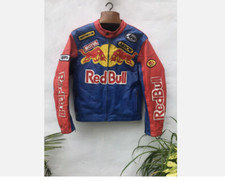 Leather Motorcycle Jacket Red Blue Bulls Men's M-L (READ DESC) Biker Motorbike