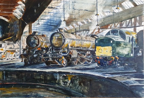 Steam locomotives rest in - steam, at