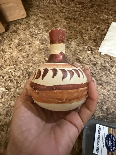 Clay pottery bud vase - brown, &