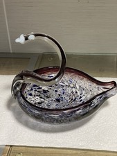 Large Murano Glass Swan Bowl Ornament Spatter Glass Red Blue White 1.42kg 8”x7”