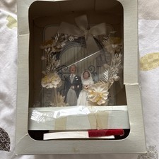 Wedding Cake Topper Decoration Bride Groom Ring Dove Box 1950’s Vintage Wood (M)