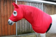 Red lycra horse hood, horse