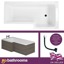 Complete L Shape Right Hand 1700mm Shower Bath Waste & FREE Dark Elm Front Panel