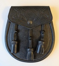Black leather sporran, kilt belt and sporran belt