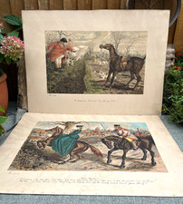 Pr ANTQUE 19TH C. LARGE COUNTRY HOUSE JOHN LEECH LITHOGRAPHIC FOX HUNTING PRINTS