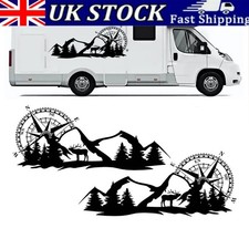 2X Black Motorhome/ Camper Van Car Body Stickers Mountain Compass Vinyl Decals