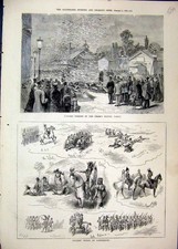 Old Antique Print 1879 Carrier Pigeons Champs Elysee Paris Cavalry Sports 19th