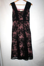 MOULINETTE SOEURS VETEMENTS,PINK SATIN & BLACK LACE PARTY DRESS, UK14 IMMACULATE