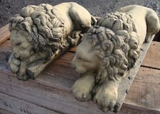 Pair of sleeping lions stone home or garden ornaments Chatsworth Canova lions