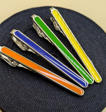 VTG MID CEN 4 TIE PIN/SLIDE SILVERTONE BLUE YELLOW GREEN ORANGE ENAMEL MOD (C14)