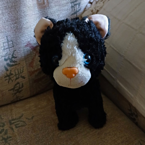 Black white plush kitten - white,