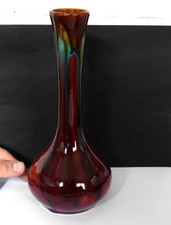 Vintage Burgundy Thulin Pottery Vase, Made in Belgium, 24.5cm Tall. Drip Glaze