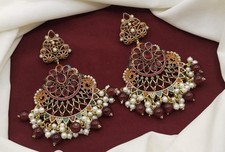 Maroon Earrings – Traditional Jewellery with Pearls & Meenakari Work