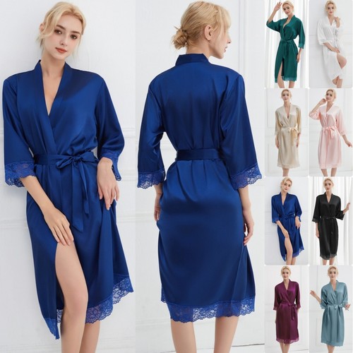 Long lace satin robe - long,
