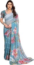 Turquoise Georgette Saree with Blouse Piece Party Wear for Women