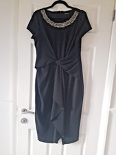Roman Size 14 Black Embellished twist waist stretch ruched dress,Beaded