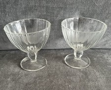 💜 Vintage 2x Clear Glass Stemmed Sundae Dessert Dishes Bowls
