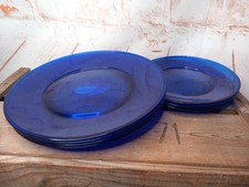 Retro Woolworths Blue Plastic Picnic Plates, Set Of 7, 4 Large & 3 Small