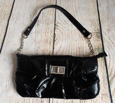 Red Herring All Black Patent Small Handbag/ Clutch Bag, Y2K, Zip Fastening,