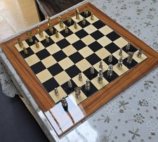 Luxury 17.75 In Black Anegre & Palisander  Chess Board and Metallic pieces