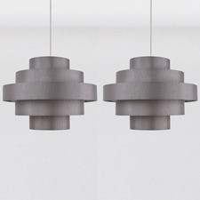 Set of 2 Grey Faux Silk 5 Tier