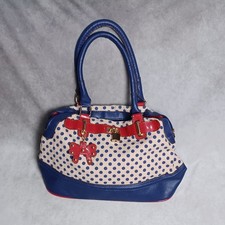 Retro Polka Dot Handbag Womens Medium Blue Cream Red Canvas Bag Rockabilly 1950s
