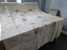 Vintage MADEIRA Cream  Embroidered  Tablecloth 48x66  Inches