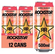 Rockstar Peach Energy Drink Can PMP 500ml x 12 Fast Delivery