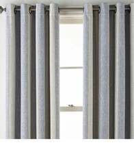 JCP Sullivan Stripe Chambray Blue Gray Beig Blackout Grommet Curtain Panel 50X95