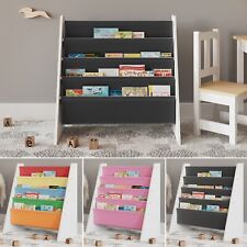 Kids Children MDF & Fabric Display Bookshelf Sling Open Storage 4-Tier Organiser