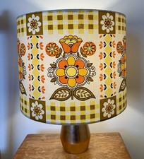 RETRO Scandi Yellow Orange floral check lampshade 60s 70s Vintage Fabric