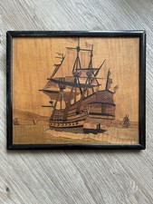 Vintage Wooden Pirate Ship Marquetry Wall Art