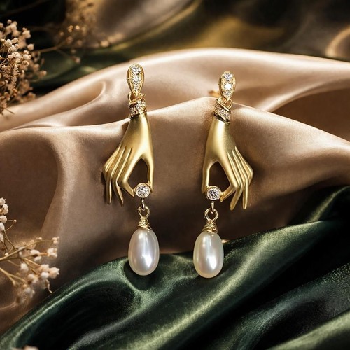 Hand earrings zircon - earrings,