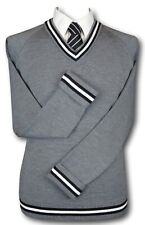 Mid Grey School Uniform Jumper Black White & Black Trim At The Neck Cuffs & Welt