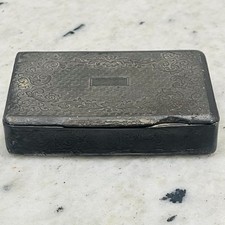 Antique Vintage Pewter Lead Snuff Box C1900 Scroll Floral Hinged Kid