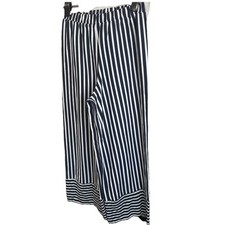 Zara Gorgeous Wide Leg Palazzo Trousers Elast Waistband Navy & White Striped M 