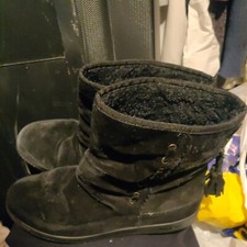 Hotter Pixie Black Suede Slouch Flat Boots in Size 4.5 EXF wide - used once