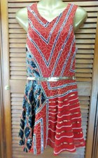 virgos lounge, vintage red dress, bead n sequin emellished, red lined, size 14