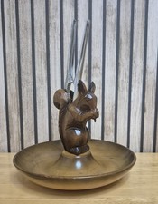 Vintage Black Forest Wooden Squirrel Nut Cracker Holder Bowl & Nutcrackers