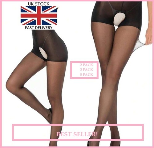 Womens black crotchless tights - black,