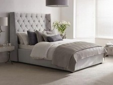 Ottoman Bed Frame Metal Storage Plush Velvet Upholstered Double & King Size Bed