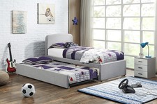 Single Trundle Bed Frame & Mattress Grey Pull Out Storage Sleepover Bed Kids 3FT