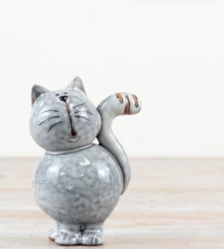 Cat grey ceramic ornament - grey,