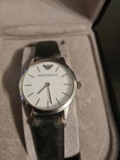 Emporio Armani ARS8561 Swiss Made Lady women's watch with black leather strap.