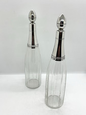 Pair of French Solid Silver Mounted Glass Liquor / Spirit / Oil Bottles