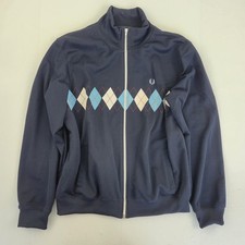 FRED PERRY Track Jacket XL Navy Men Cotton Polyester Argyle Pattern Zip