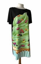 Boutique Moschino Shift Dress 12 Black Green Lined Short Sleeve Pill Boat Neck