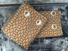 Next Woven Geometric BRONZE COPPER GREY Eyelet Lined Curtains 228x229CM HUGE !