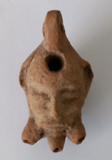 Roman Greek Style Clay Mans Face Three Wick Oil Lamp With Handle