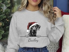 Doberman Christmas Sweatshirt Personalised Dog Name Unisex Santa Gift Jumper